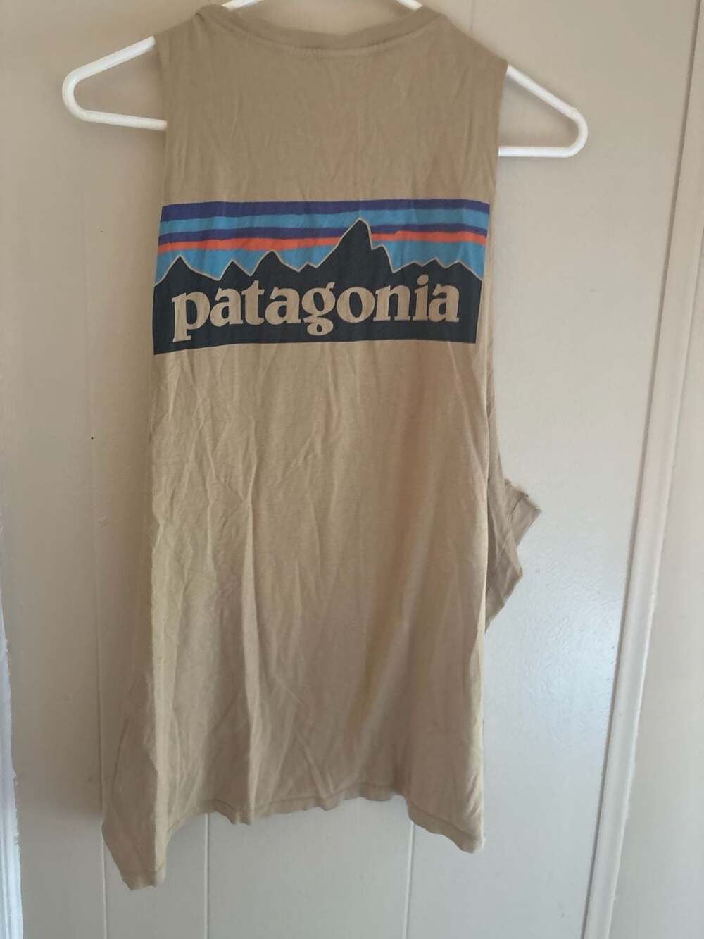 Cut Patagonia Organic Cotton P-6 Logo Tan Tank Top Medium
